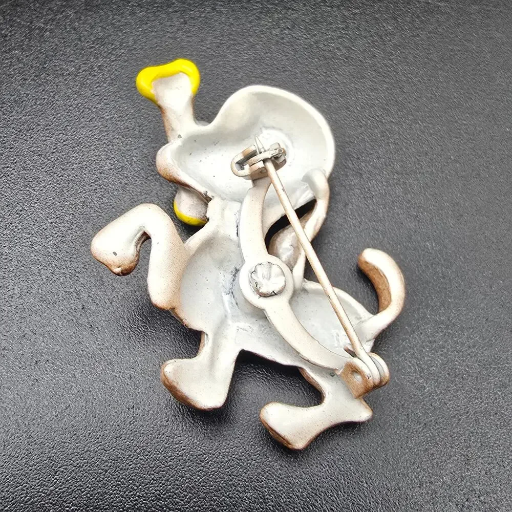 Brown Enamel Dog Brooch with Yellow Bone Vintage Costume Jewelry
